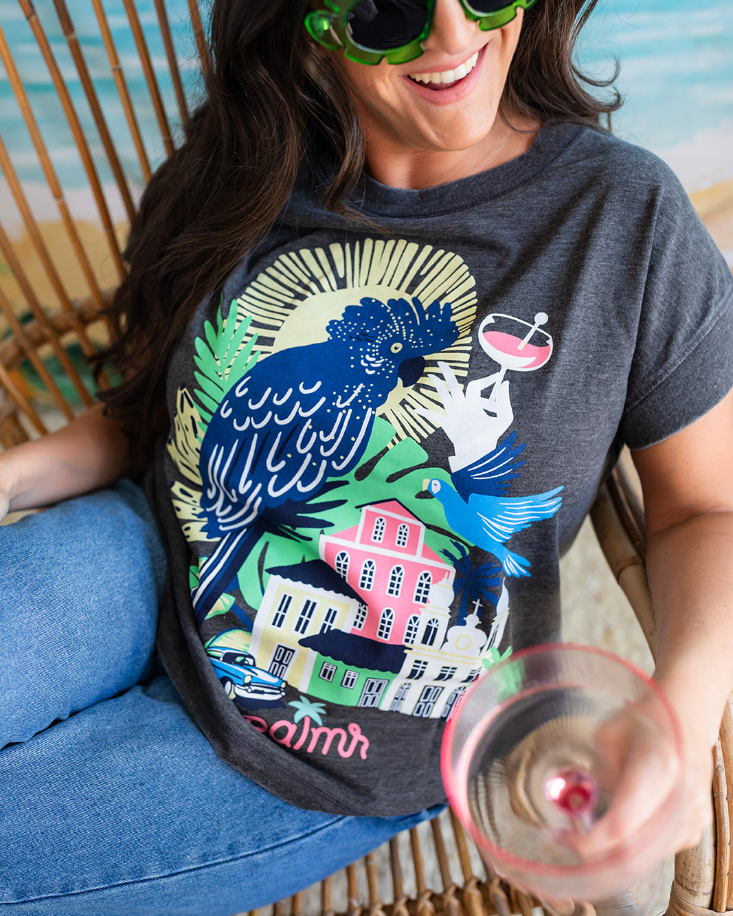 Palmr Style Womens Marta Oversized Tee charcoal Grey Cuban Tropical Havana Resort Wear Self-Care T1D