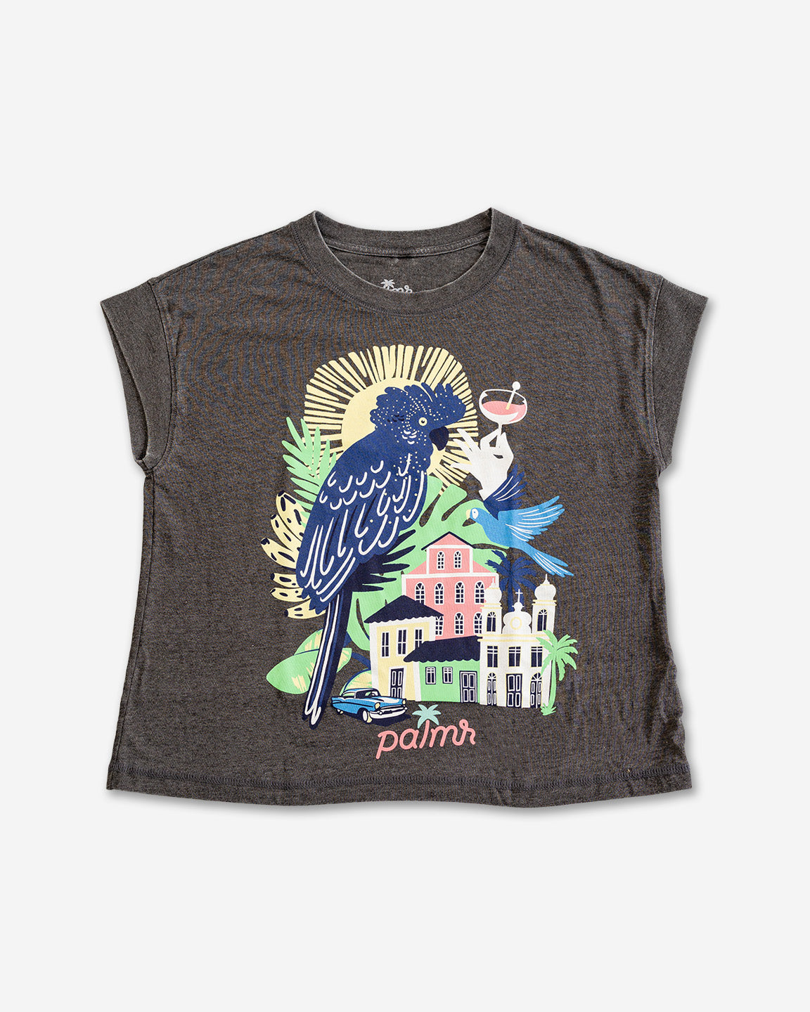 Palmr Style Womens Marta Oversized Tee charcoal Grey Cuban Tropical Havana Resort Wear Self-Care T1D