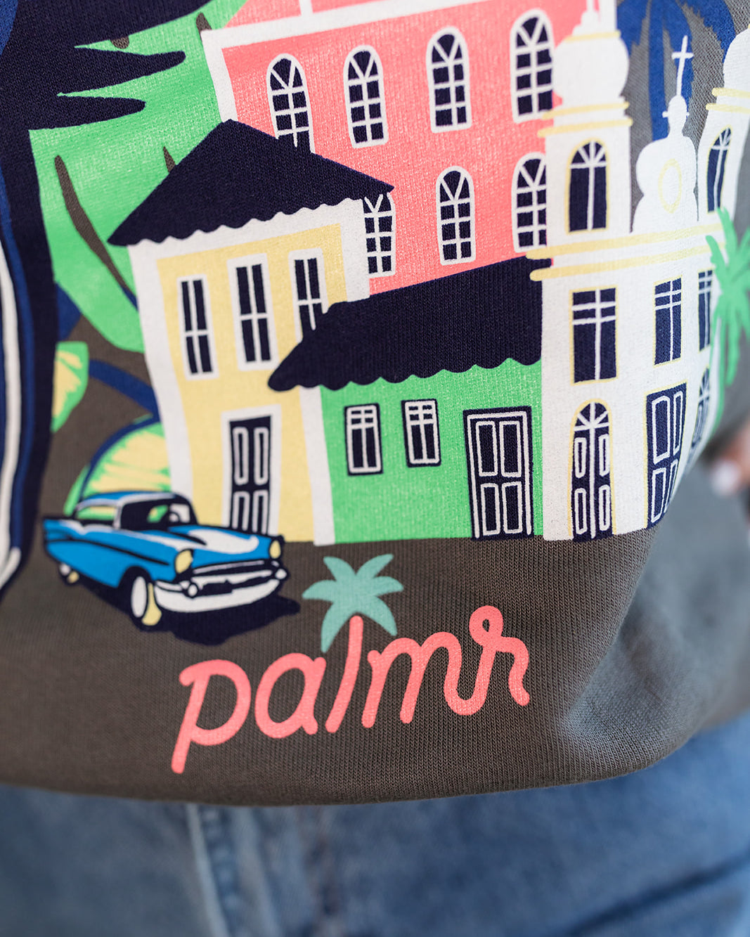 Palmr Style Womens Marta Vintage Crewneck charcoal Grey Sweatshirt Cuban Tropical Havana Resort Wear Self-Care T1D