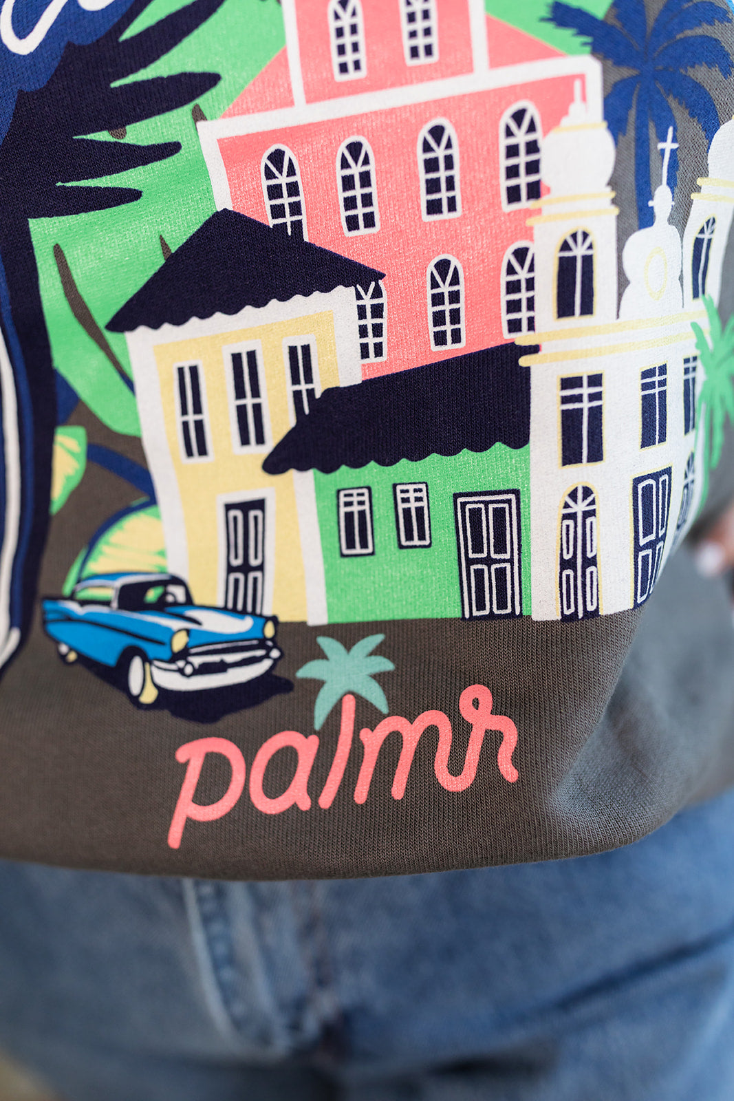 Palmr Style Womens Marta Vintage Crewneck charcoal Grey Sweatshirt Cuban Tropical Havana Resort Wear Self-Care T1D