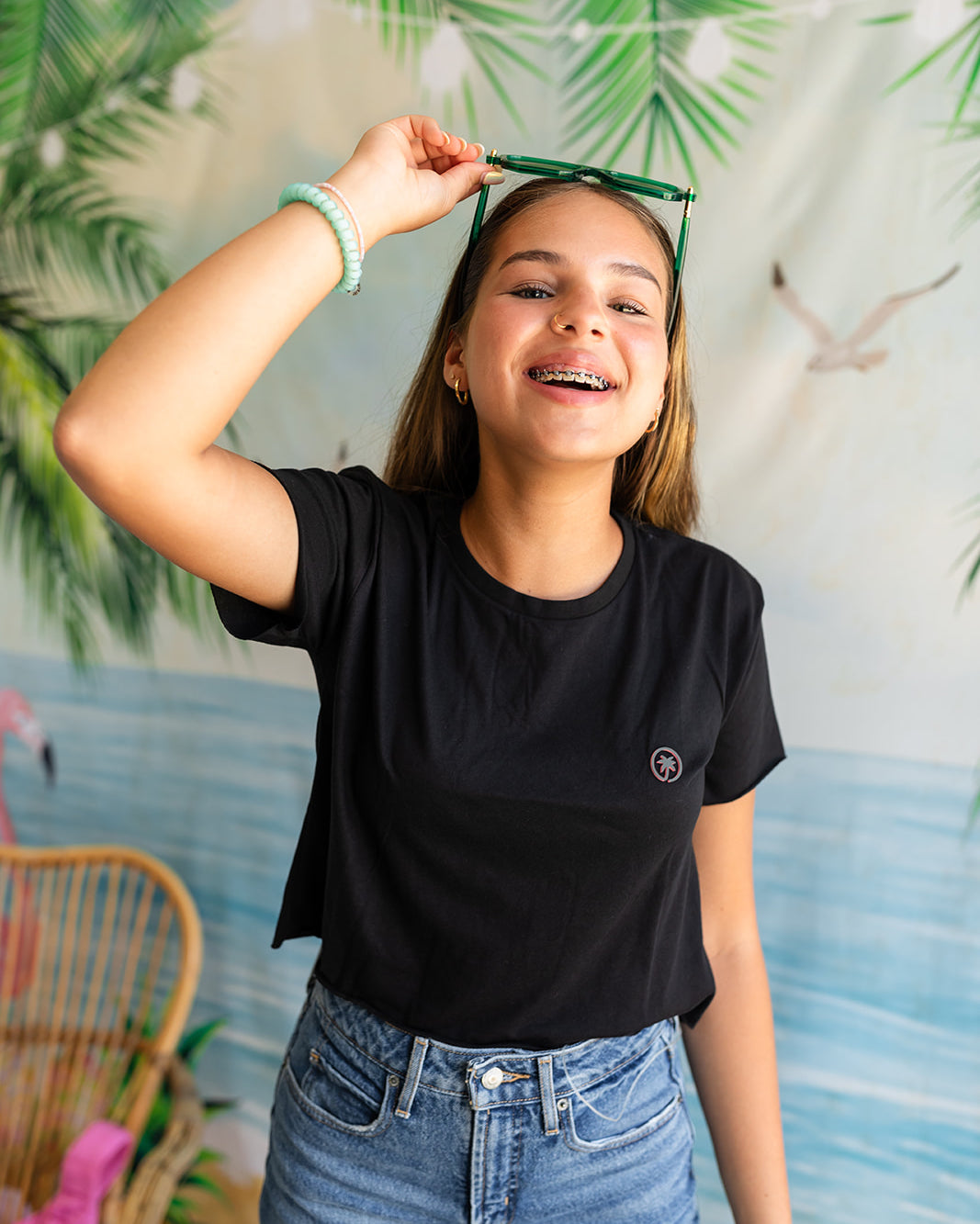 Palmr Style Womens Monica Go To Black Top Crop Cropped Palm Tree Resort Wear Self-Care T1D