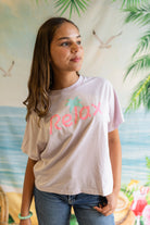 Palmr Style Womens Relax Tee Orchid Pink Purple Palm Tree Resort Wear Self-Care T1D