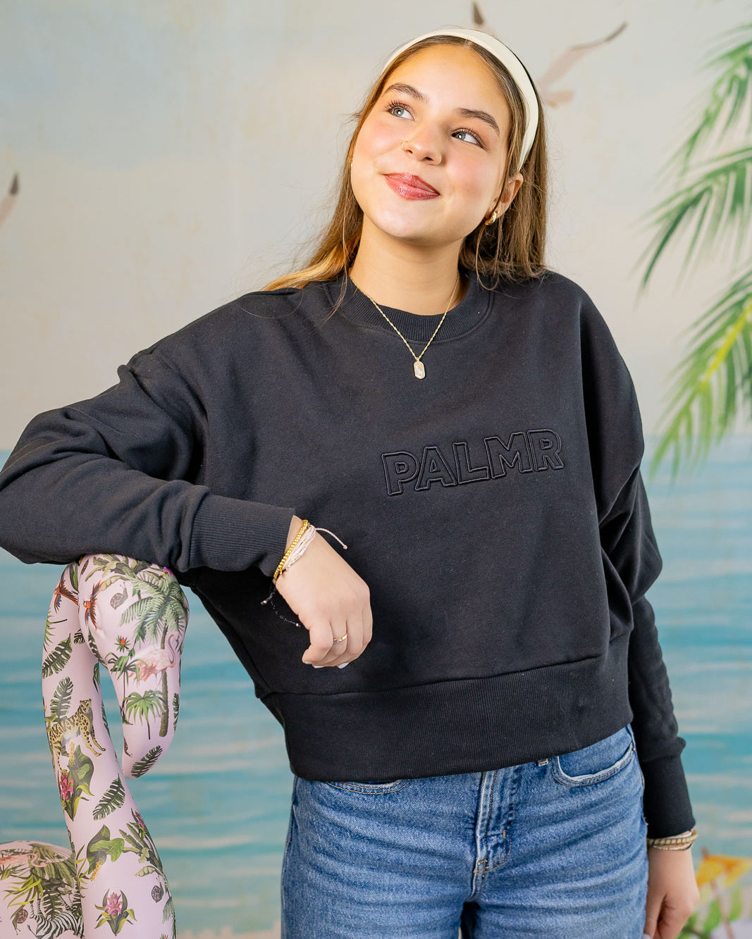 Palmr Style Womens Retreat Crew Sweatshirt Crop Heavyweight Black Resort Wear Selfcare T1D