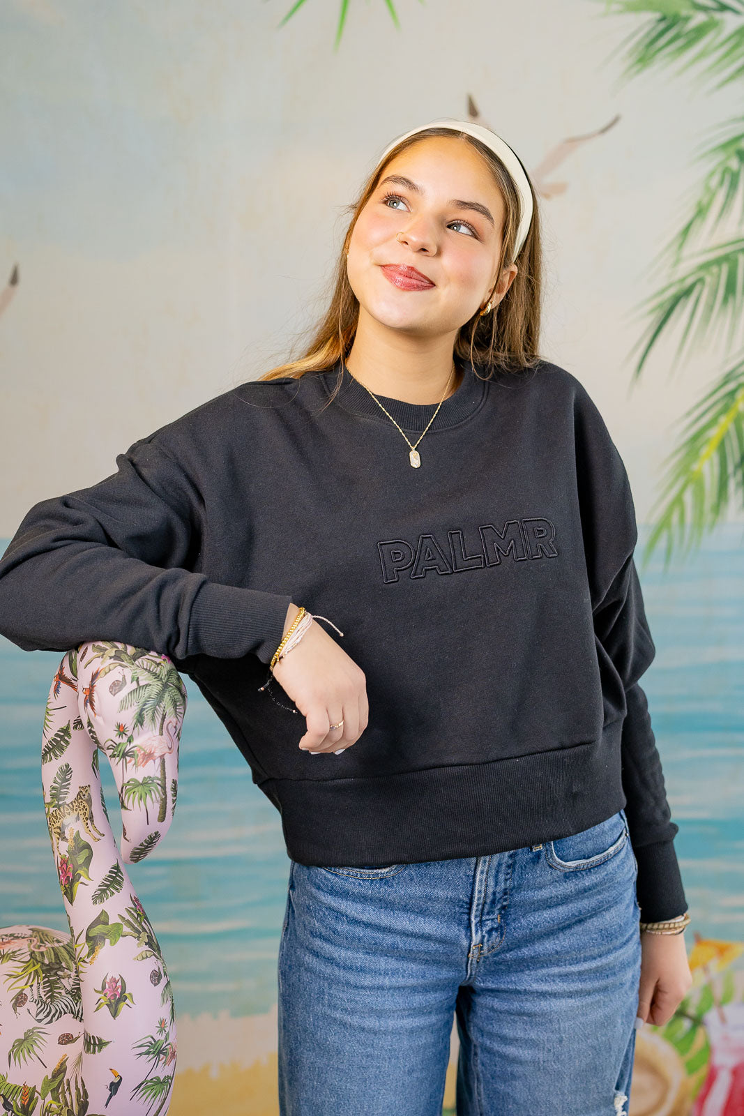 Palmr Style Womens Retreat Crew Sweatshirt Crop Heavyweight Black Resort Wear Selfcare T1D