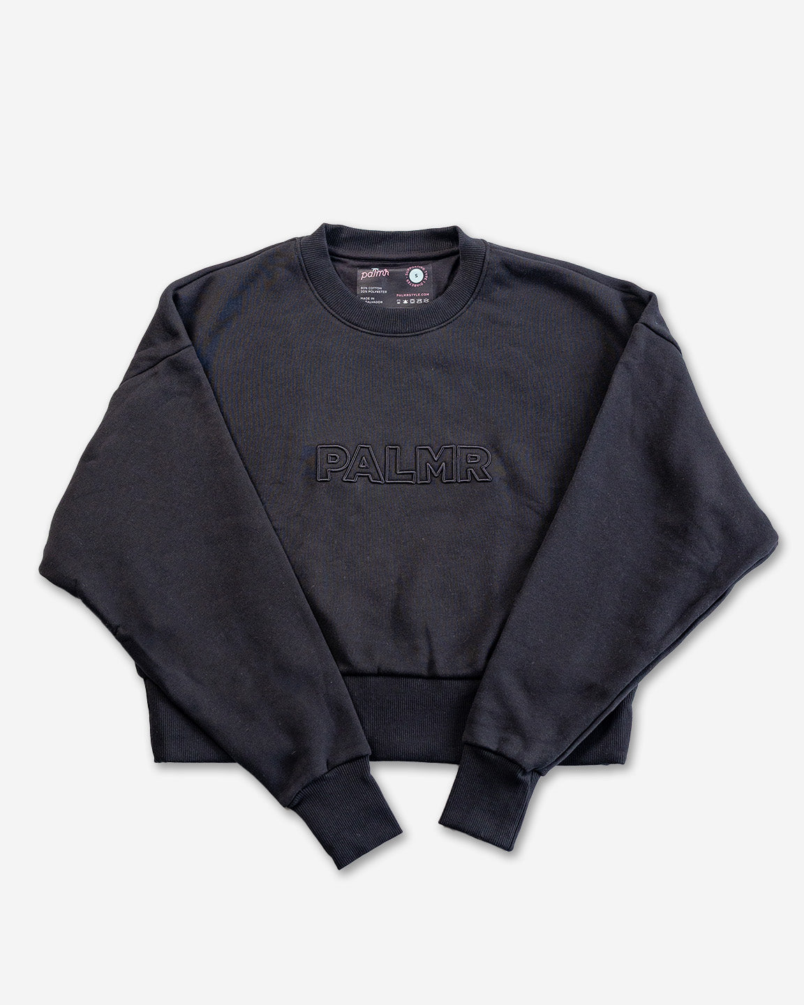 Palmr Style Womens Retreat Crew Sweatshirt Crop Heavyweight Black Resort Wear Selfcare T1D