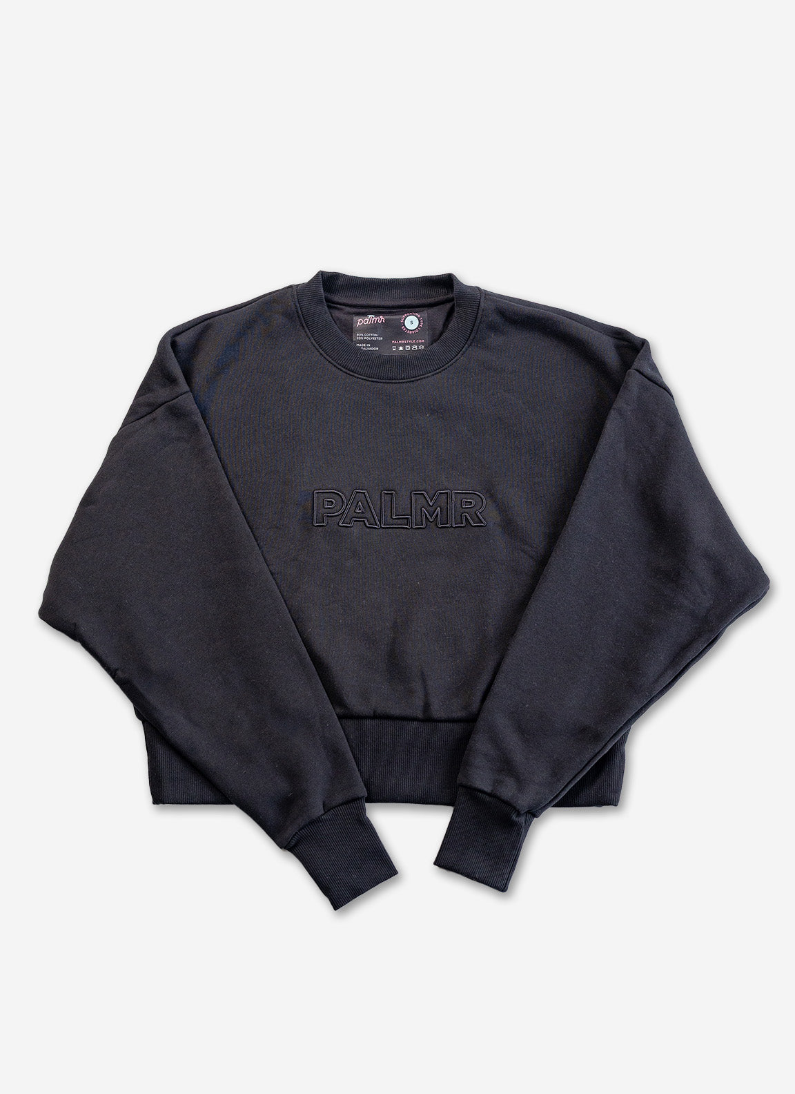 Palmr Style Womens Retreat Crew Sweatshirt Crop Heavyweight Black Resort Wear Selfcare T1D