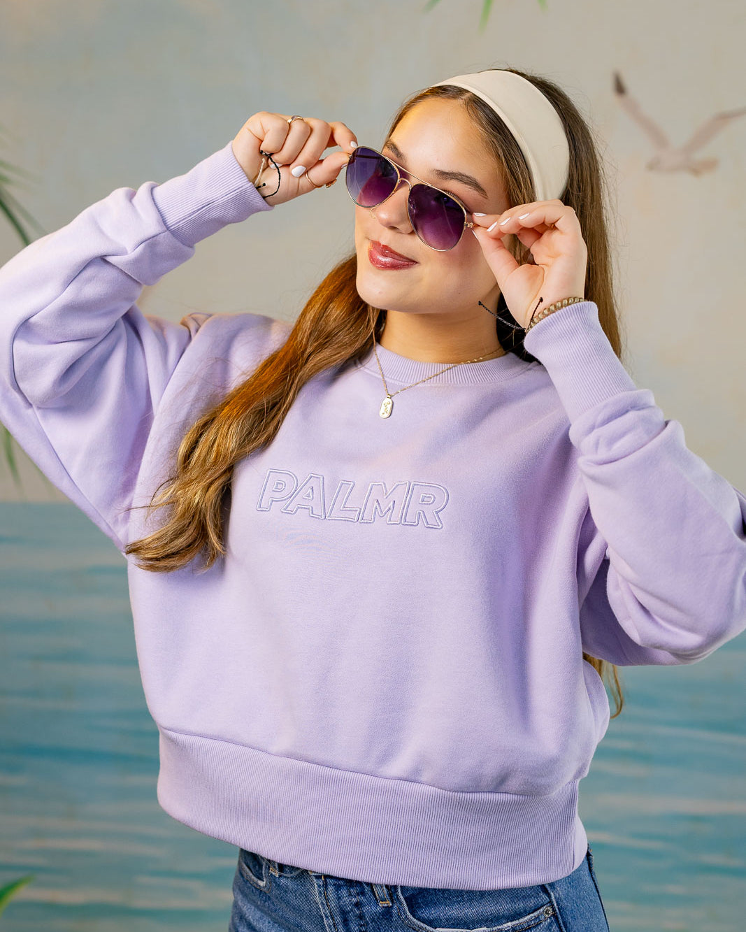Palmr Style Womens Retreat Crew Sweatshirt Crop Heavyweight lavender Resort Wear Selfcare T1D