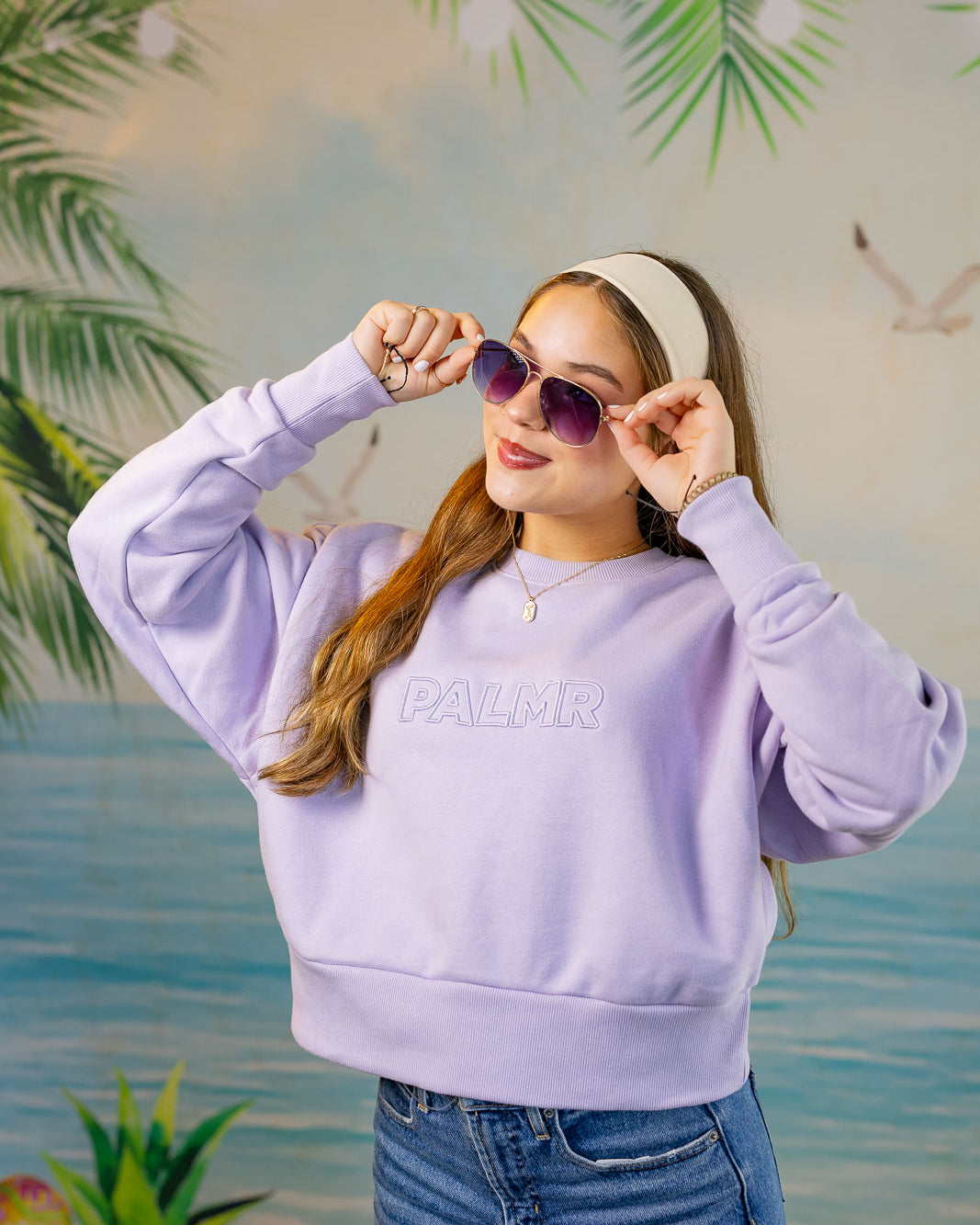 Palmr Style Womens Retreat Crew Sweatshirt Crop Heavyweight lavender Resort Wear Selfcare T1D