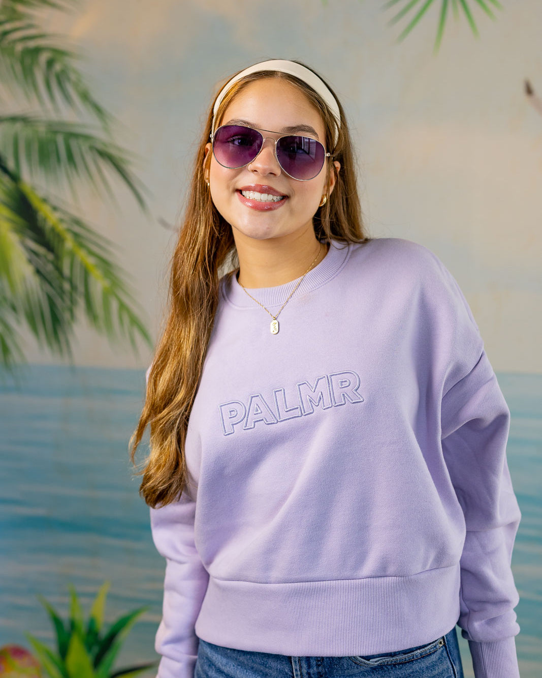 Palmr Style Womens Retreat Crew Sweatshirt Crop Heavyweight lavender Resort Wear Selfcare T1D