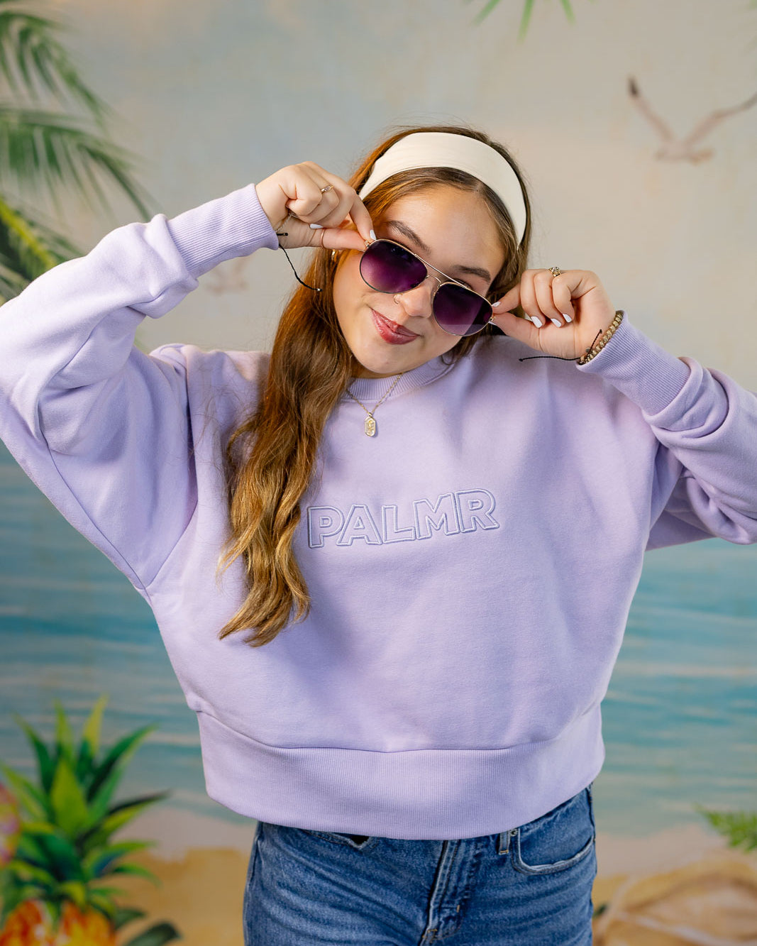 Palmr Style Womens Retreat Crew Sweatshirt Crop Heavyweight lavender Resort Wear Selfcare T1D