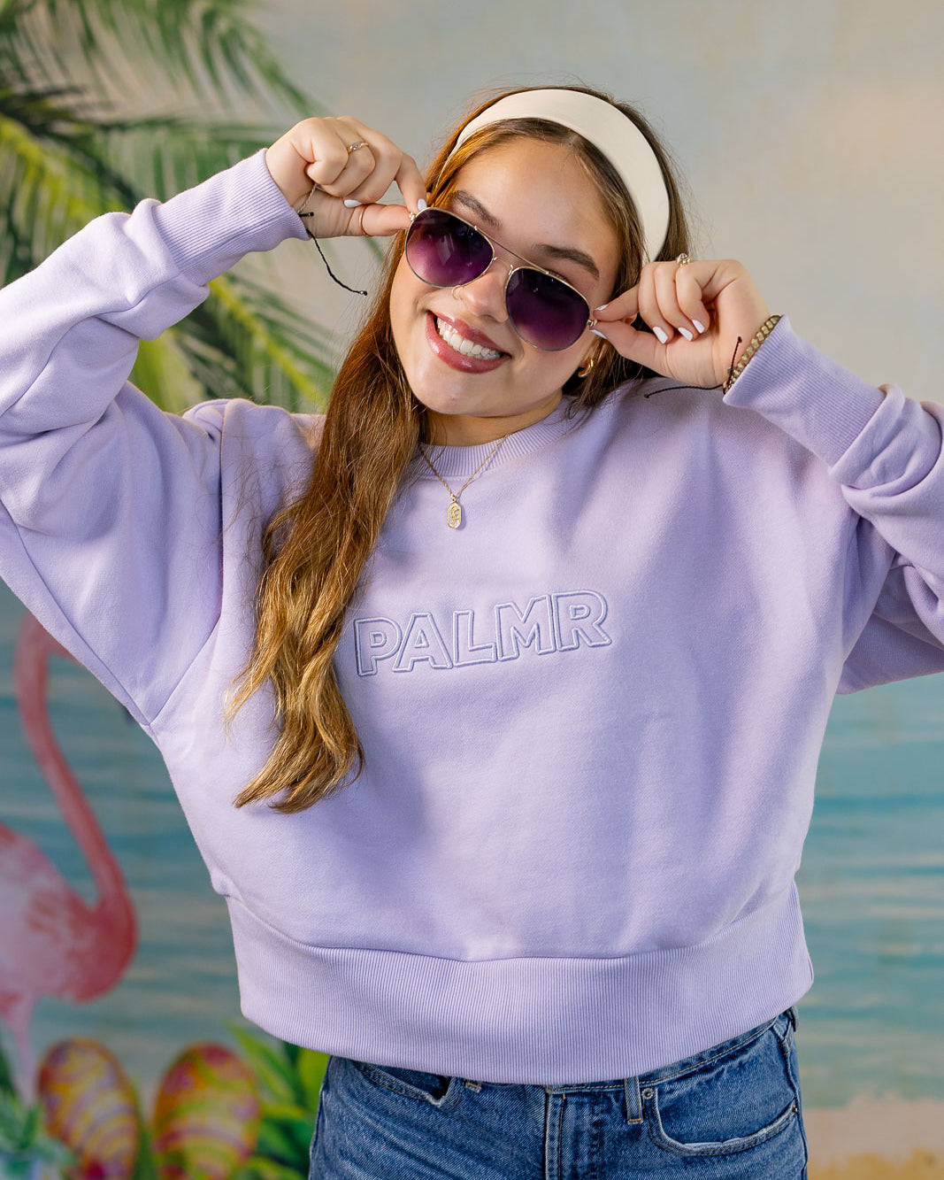 Palmr Style Womens Retreat Crew Sweatshirt Crop Heavyweight lavender Resort Wear Selfcare T1D