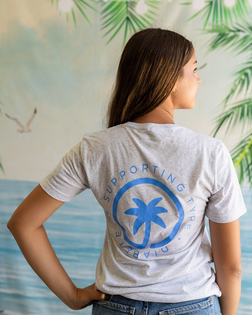 Palmr Style Unisex Touched By Type One White Tee Supporting T1D Soft Short Sleeve Palm Tree Resort wear Self-Care