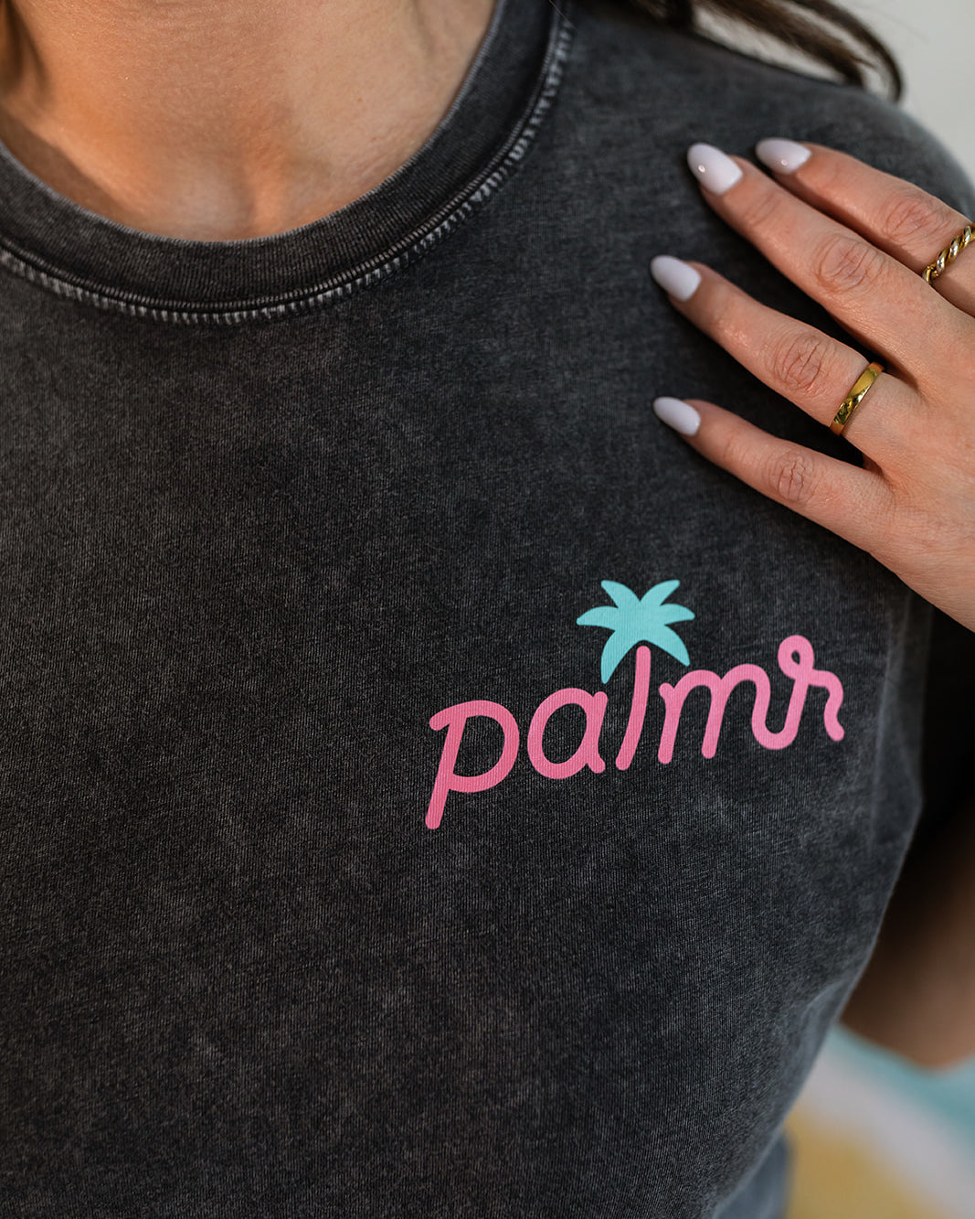 Palmr Style Womens Unisex Evening Palm Tee Shirt Vintage Stone Washed Black Soft Short Sleeve Palm Tree Beach Resort wear Self-Care