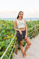 Palmr Style Womens Vacay Essentials Crop Tank Palm Tree Resort Wear Selfcare T1D