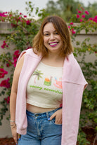 Palmr Style Womens Vacay Essentials Crop Tank Palm Tree Resort Wear Selfcare T1D