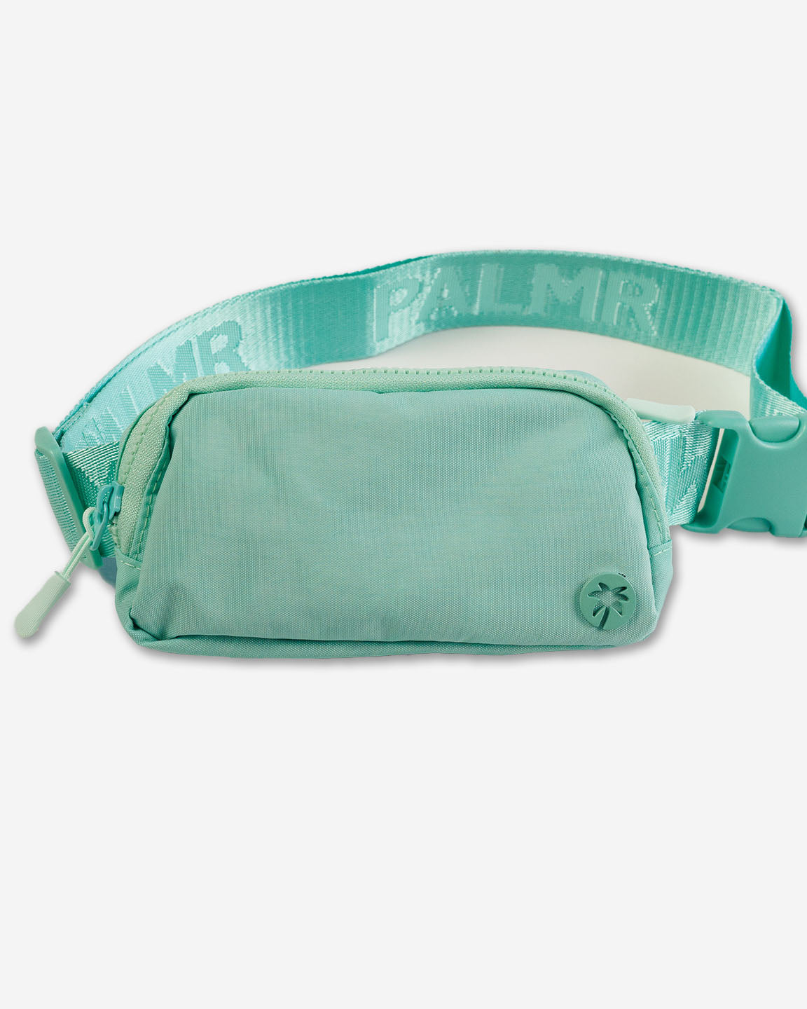 Teal waist bag with 'PALMR' branding on a white background