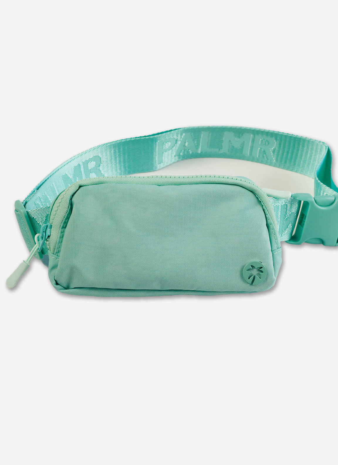 Teal waist bag with 'PALMR' branding on a white background