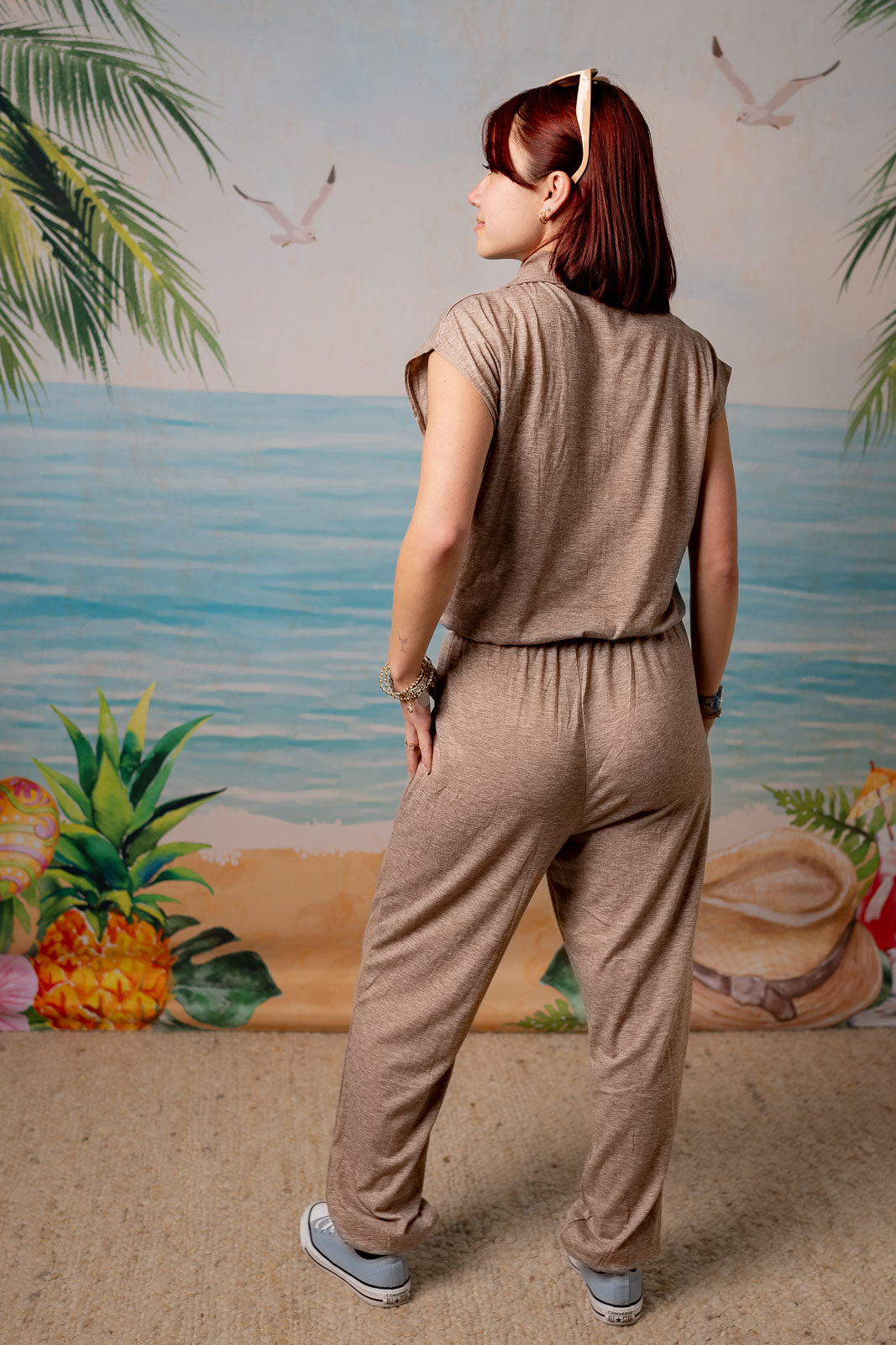 Palmr Style Womens mocha zip jumpsuit brown Resort Wear Selfcare T1D