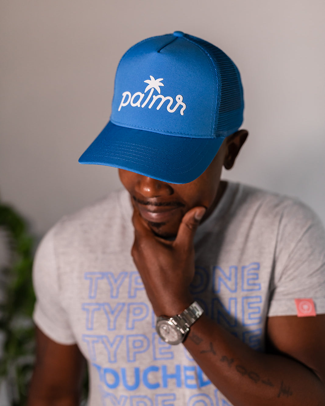 Palmr Style T1D Blue Trucker Hat Resort Wear Self-Care Type 1 Diabetes