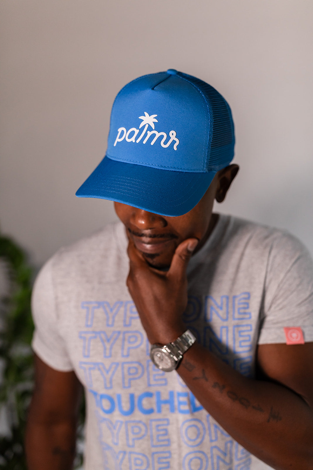 Palmr Style T1D Blue Trucker Hat Resort Wear Self-Care Type 1 Diabetes