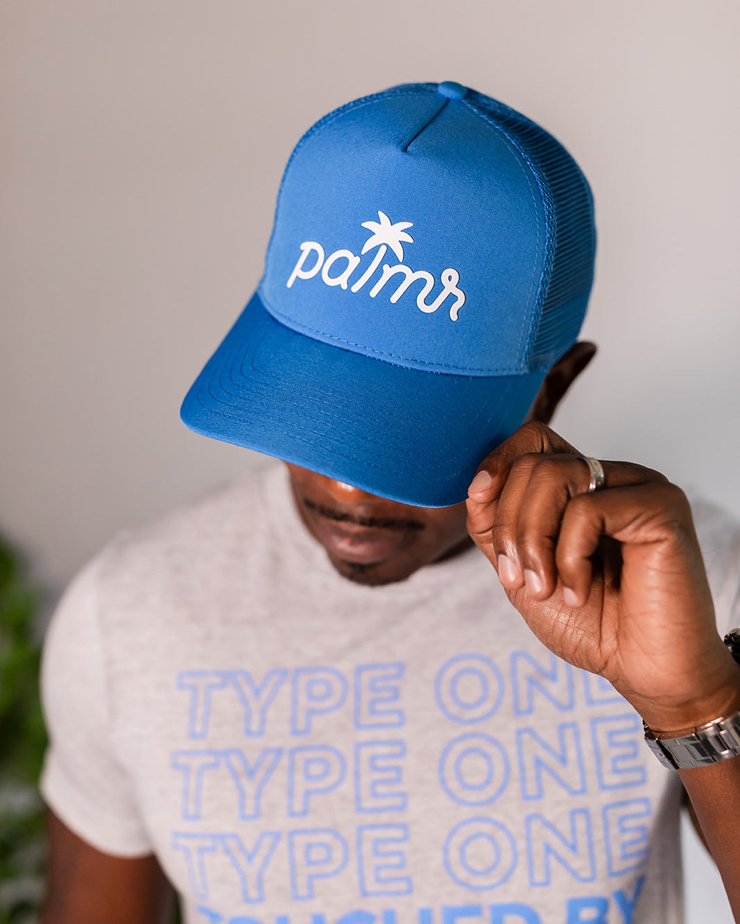 Palmr Style T1D Blue Trucker Hat Resort Wear Self-Care Type 1 Diabetes
