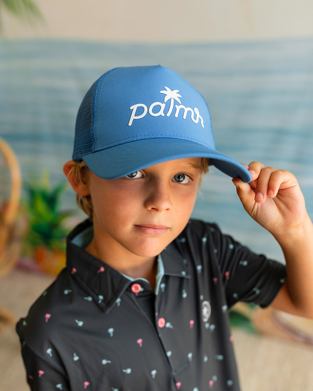 Palmr Style T1D Blue Trucker Hat Resort Wear Self-Care Type 1 Diabetes