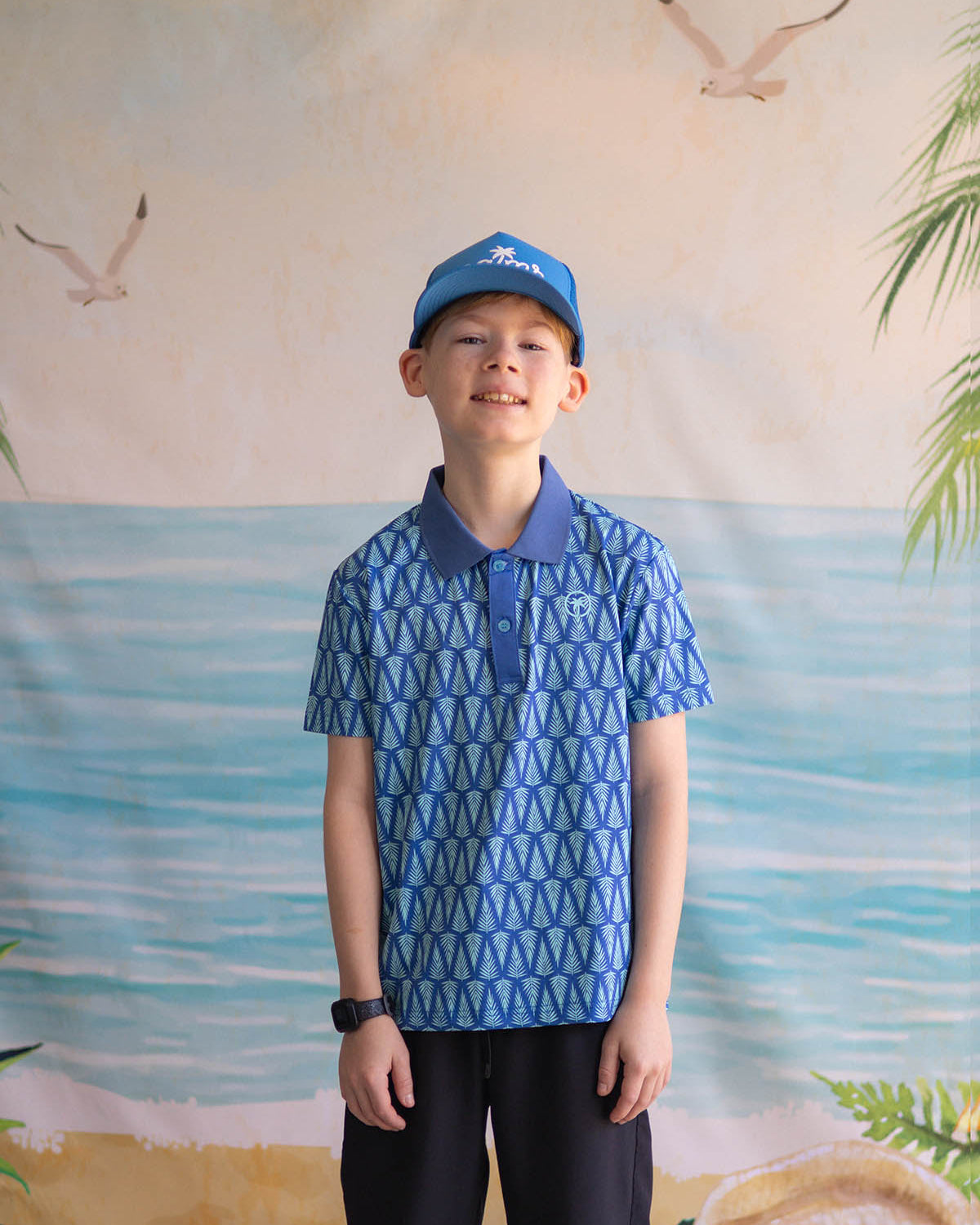 Palmr Style kids T1D Drive Polos Blue Palm Resort Wear Self-care T1D type1diabetes