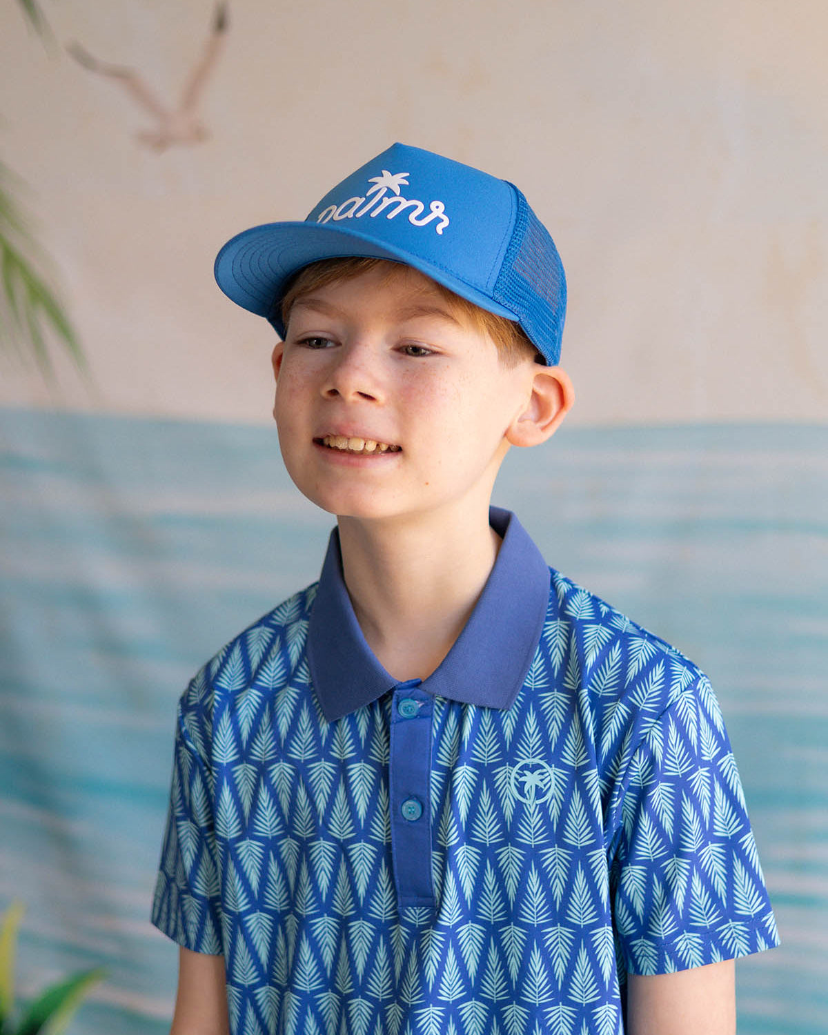 Palmr Style kids T1D Drive Polos Blue Palm Resort Wear Self-care T1D type1diabetes