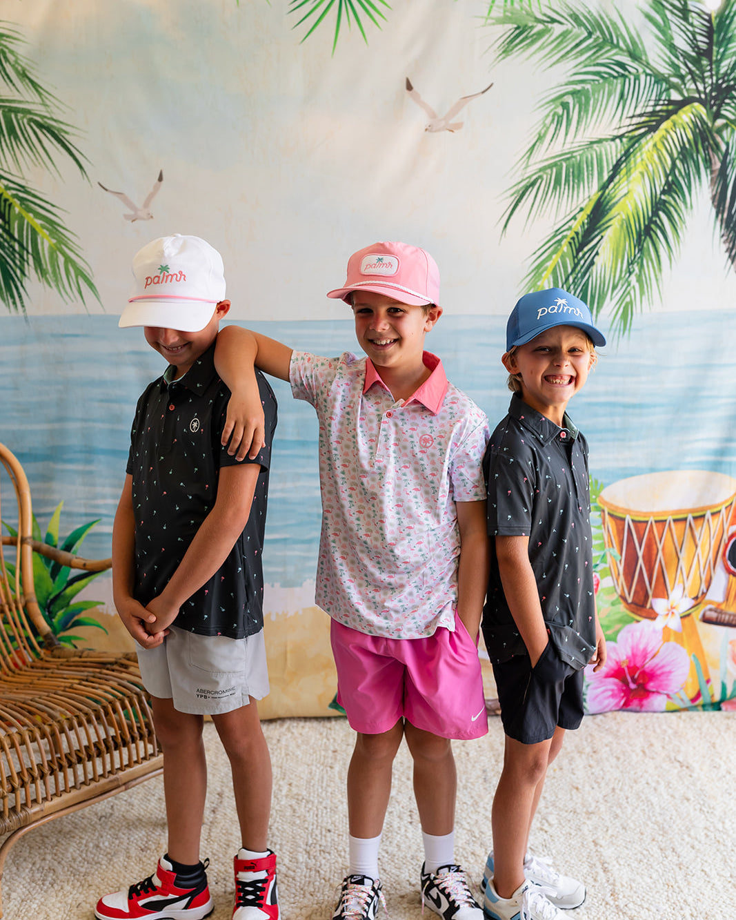 AnPalmr Style Kids Flamingo Sunrise Polos White Palm Tree Resort Wear Self-care T1D type 1 diabetes