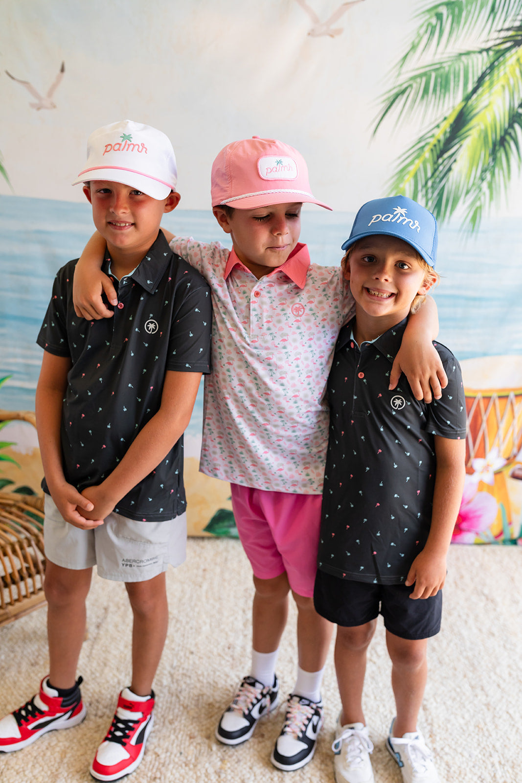 Palmr Style Kids Flamingo Sunrise Polos White Palm Tree Resort Wear Self-care T1D type 1 diabetes