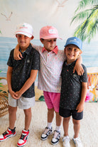Palmr Style Kids Flamingo Sunrise Polos White Palm Tree Resort Wear Self-care T1D type 1 diabetes