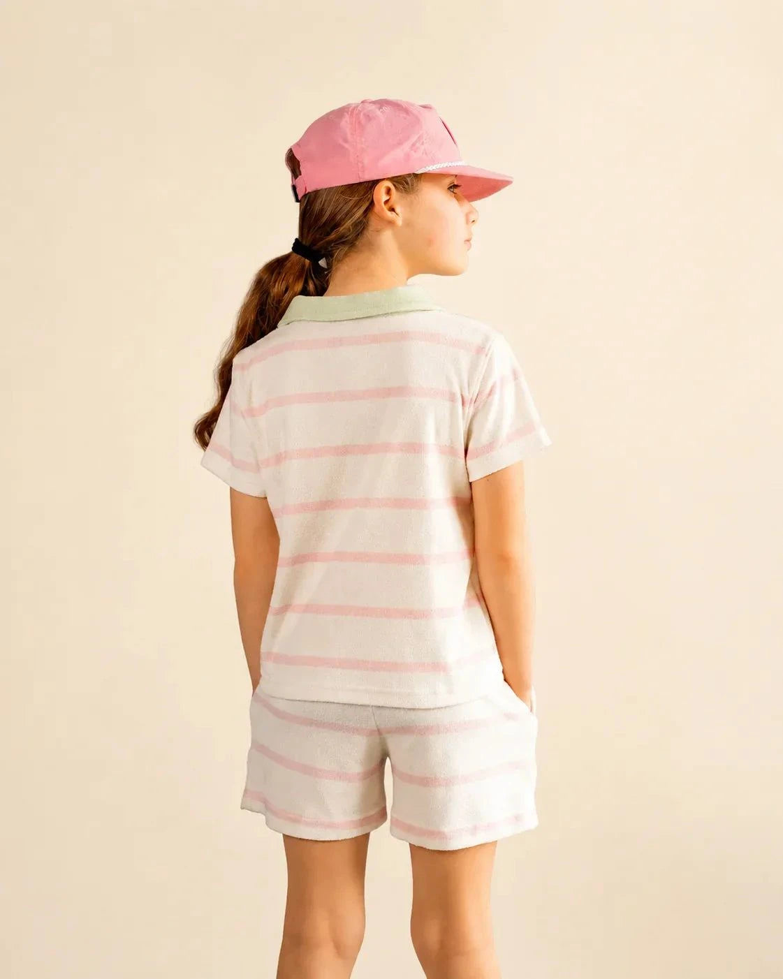 The Cabana Pink Stripe Girl's Shorts with hidden insulin pump pocket and breathable cotton blend
