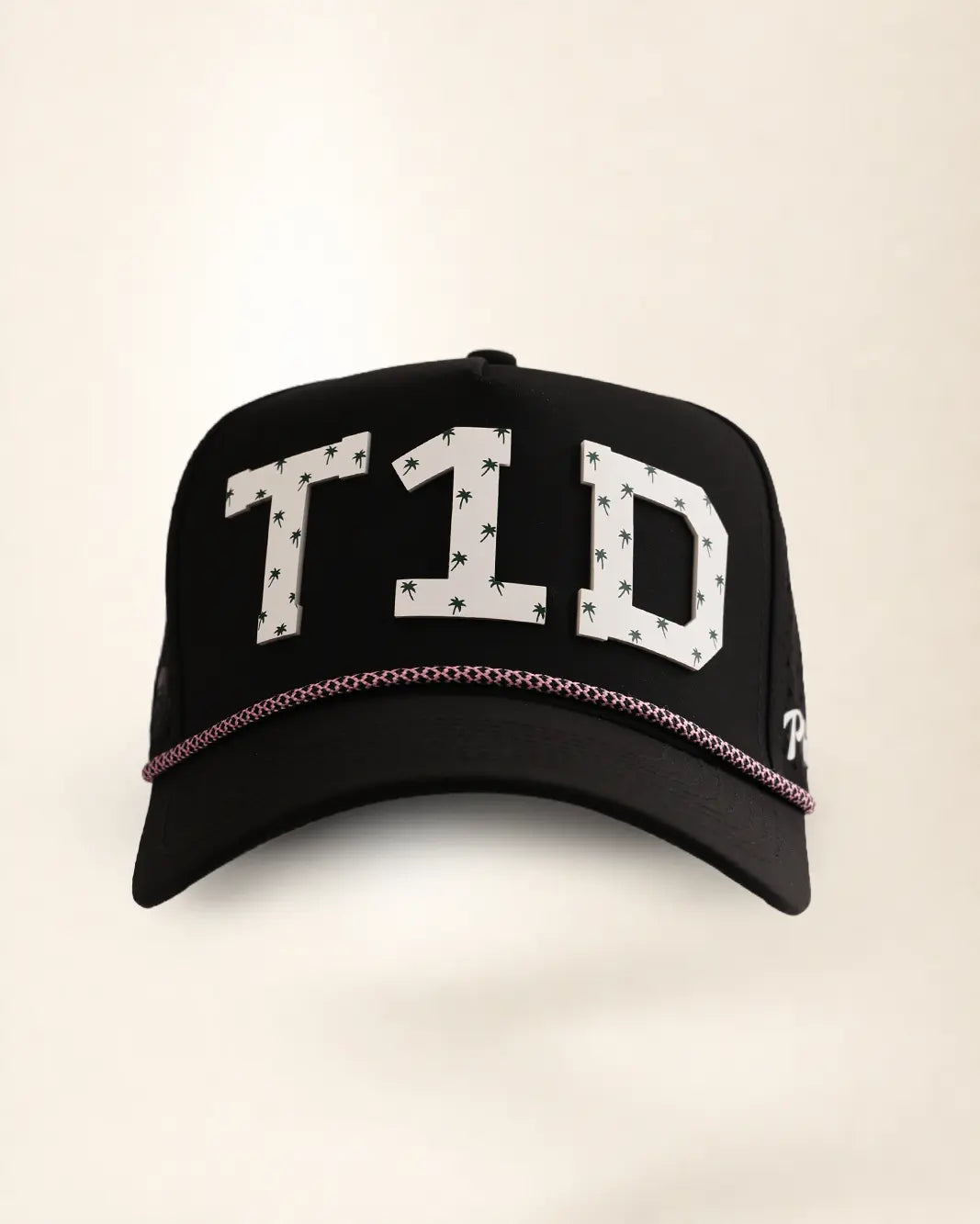 Black T1D hat with palm design, water-resistant and stylish for Florida heat