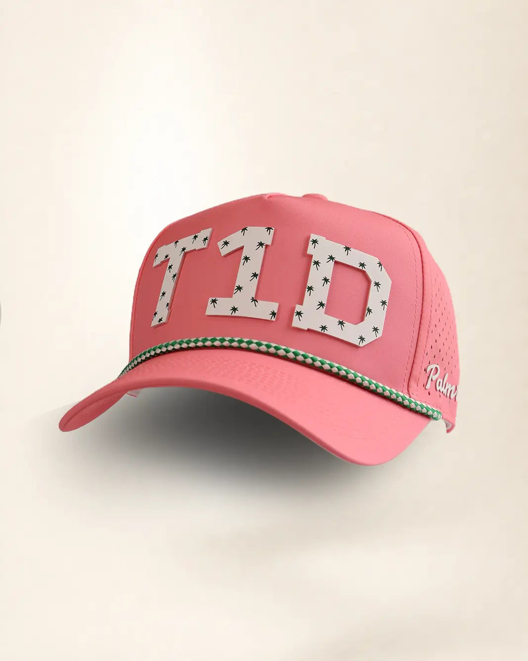 Pink T1D hat with palm design, water-resistant and stylish for Florida heat