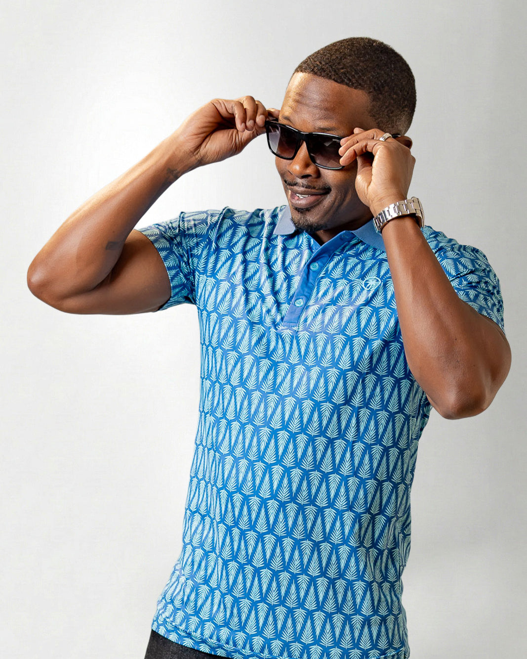 Palmr Style Mens T1D Drive Polos Blue Palm Resort Wear Self-care T1D type1diabetes