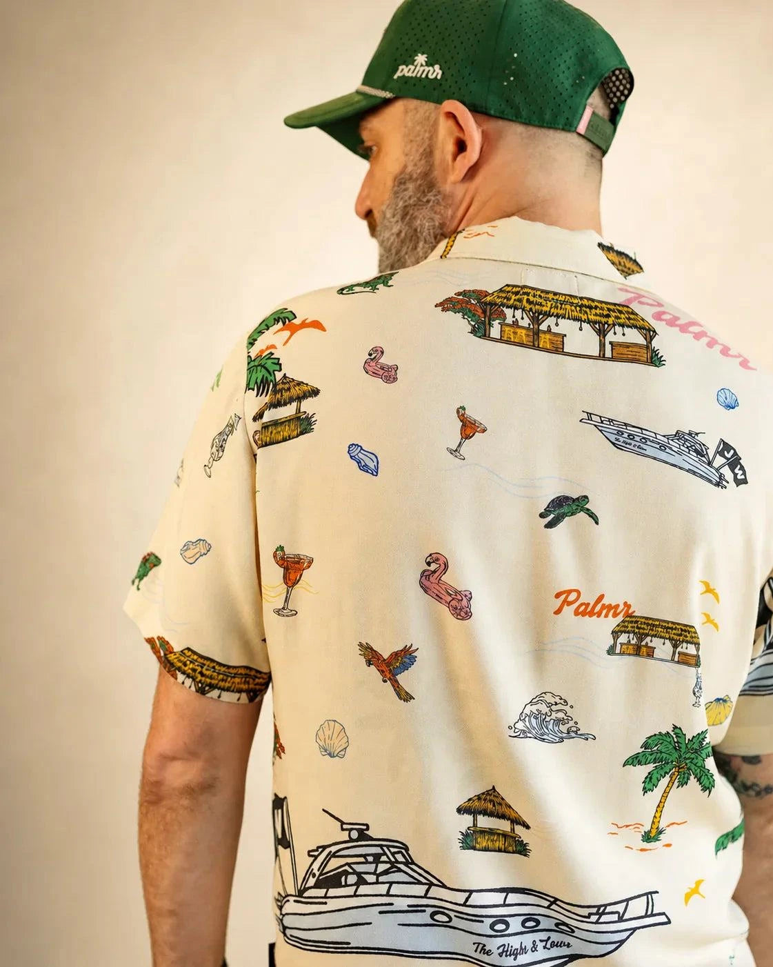 The Ronnie Button Up shirt with Pompano Beach inspired print and breathable rayon fabric