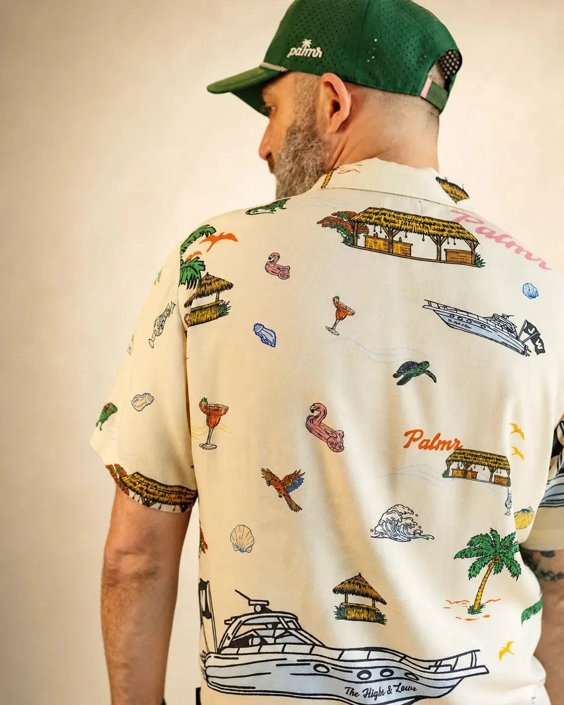 The Ronnie Button Up shirt with Pompano Beach inspired print and breathable rayon fabric