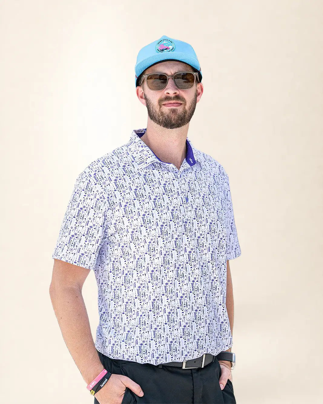 Man wearing a touched a Type One polo shirt