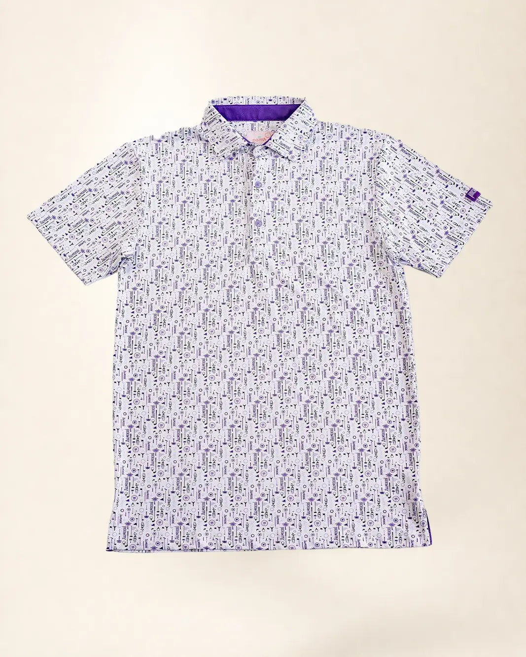 Short-sleeve shirt with a subtle pattern on a beige background