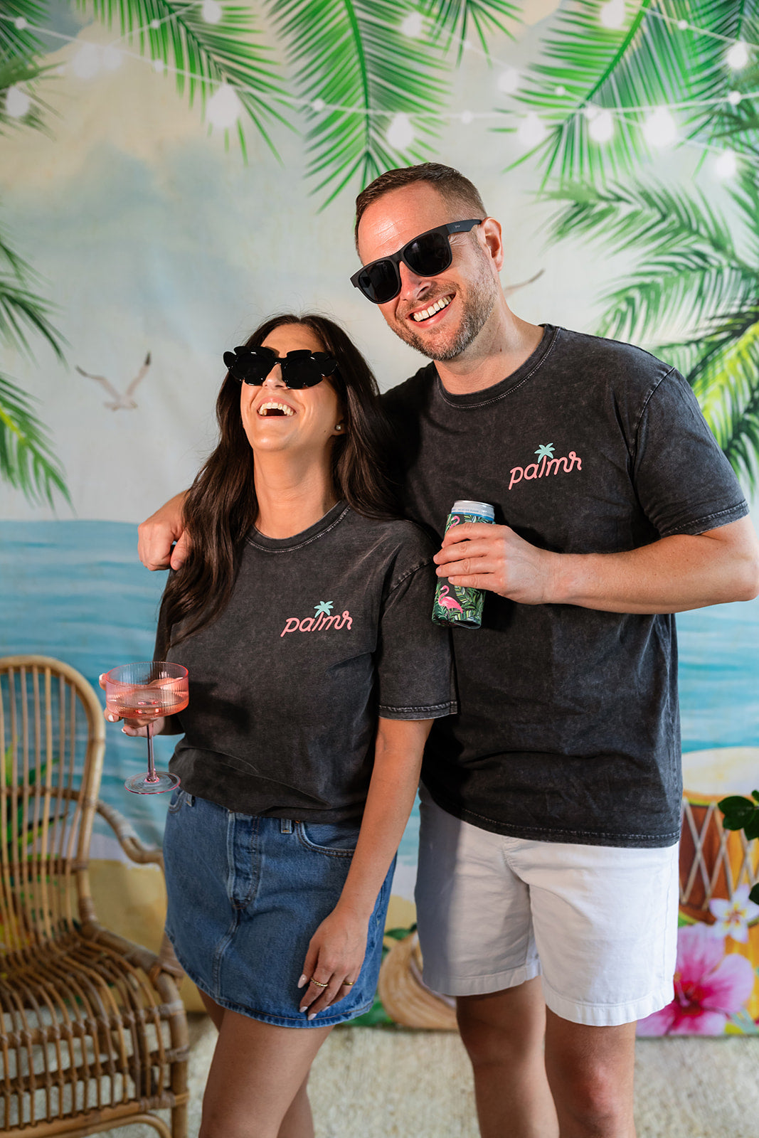 Palmr Style Mens Evening Palm Tee Shirt Vintage Stone Washed Black Soft Short Sleeve Palm Tree Beach Resort wear Self-Care