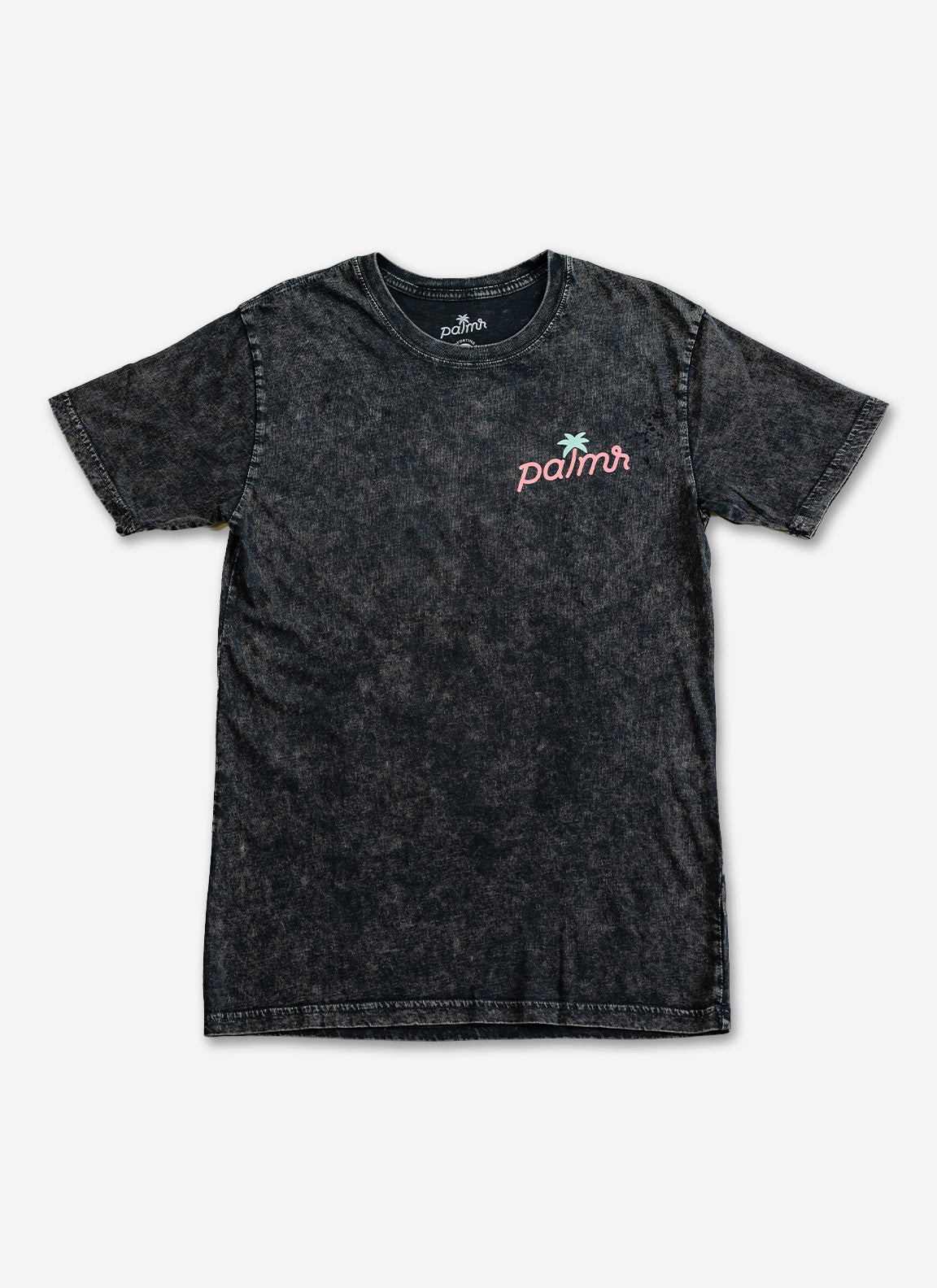 Palmr Style Mens Evening Palm Tee Shirt Vintage Stone Washed Black Soft Short Sleeve Palm Tree Beach Resort wear Self-Care