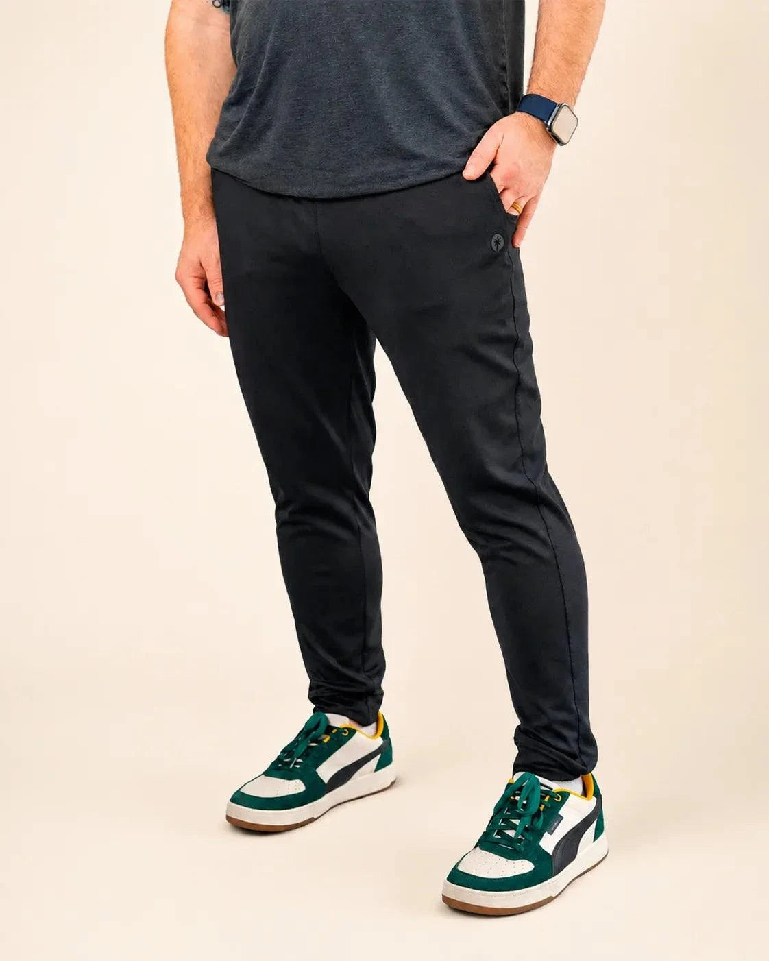 The All-Day Jogger black athletic tapered pants with zip pockets and elastic waist