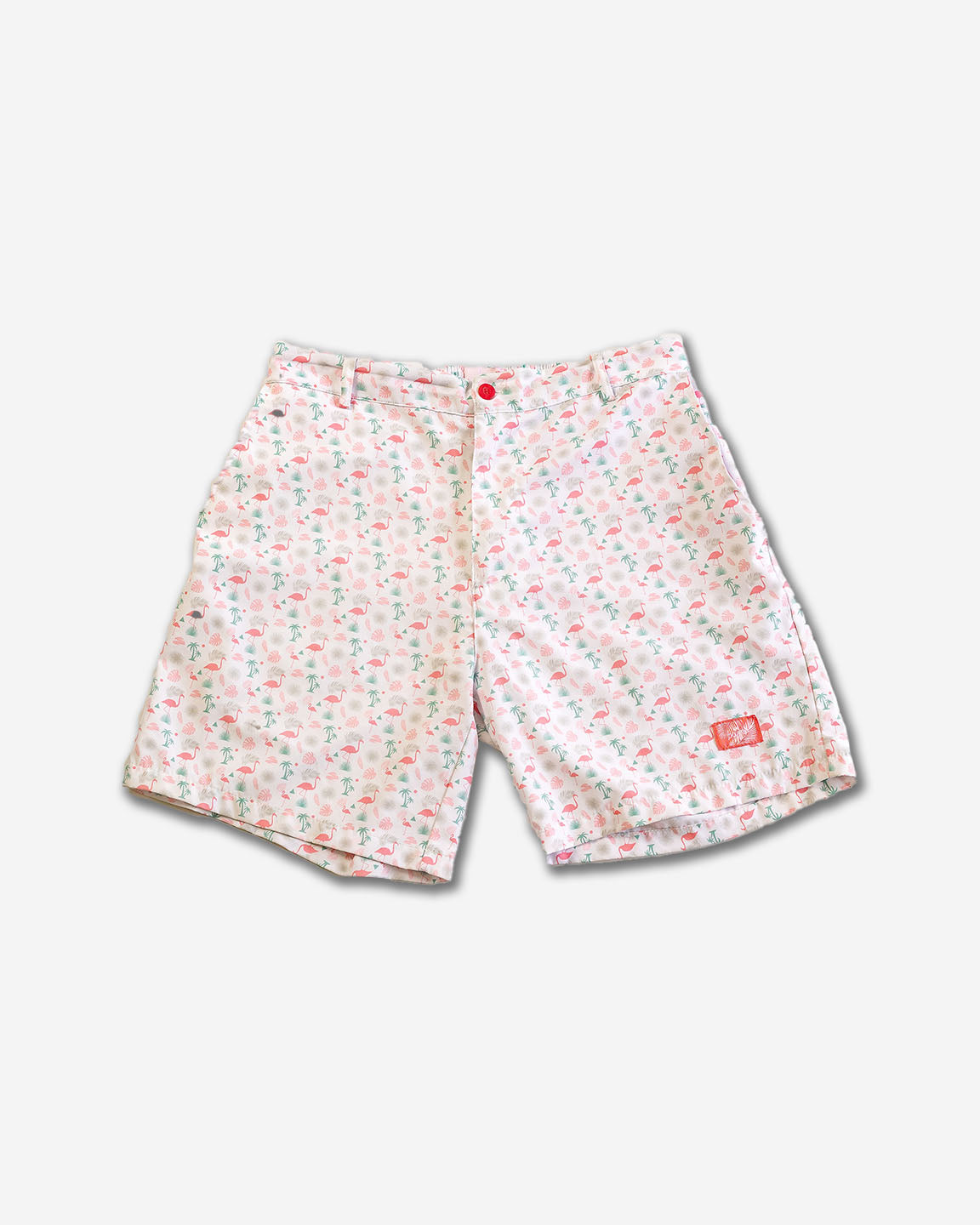 Palmr Style Flamingo Sunrise Hybrid Swim Shorts Mens white boardshorts beach bar Resort wear Self-Care