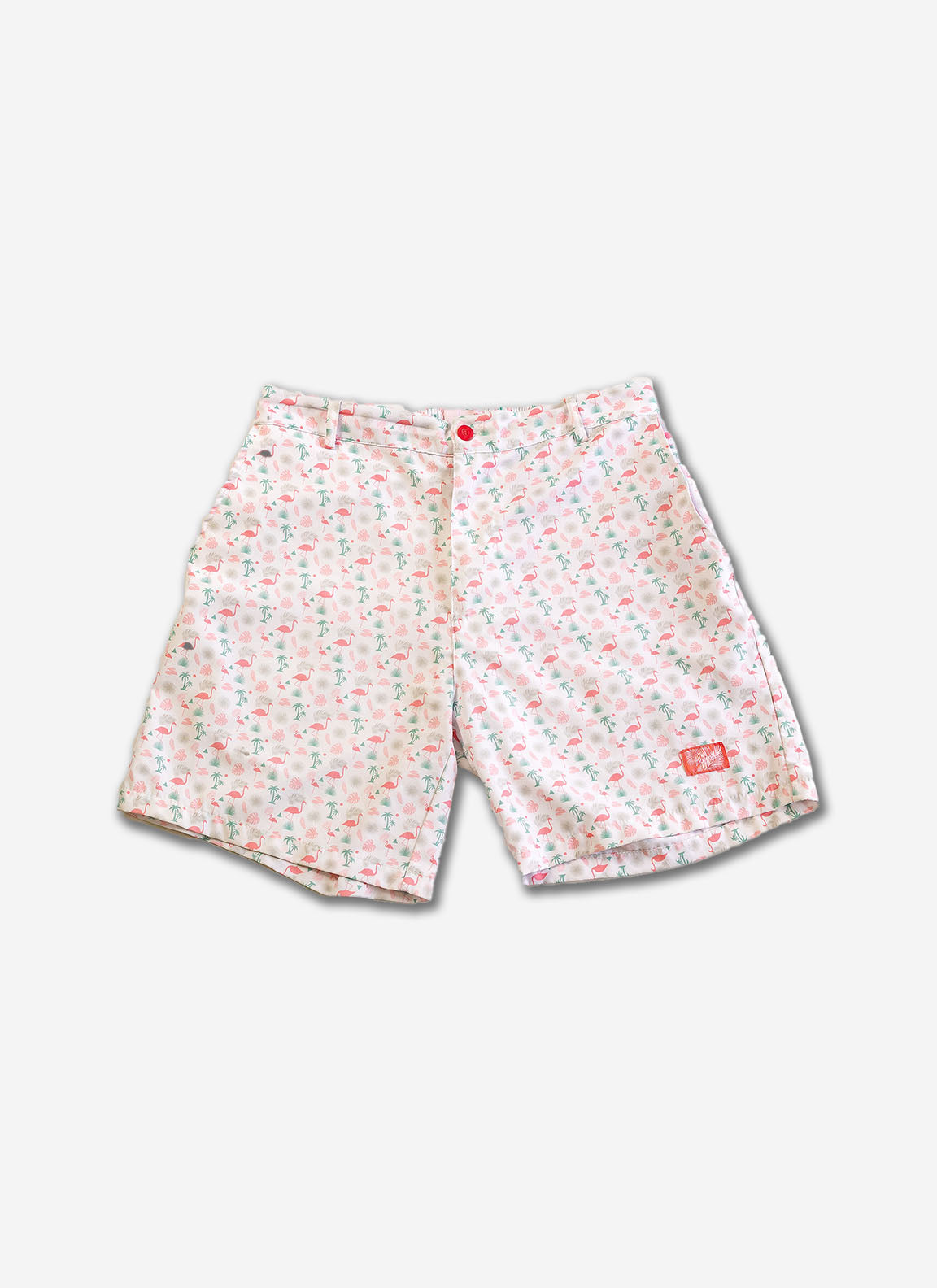 Palmr Style Flamingo Sunrise Hybrid Swim Shorts Mens white boardshorts beach bar Resort wear Self-Care