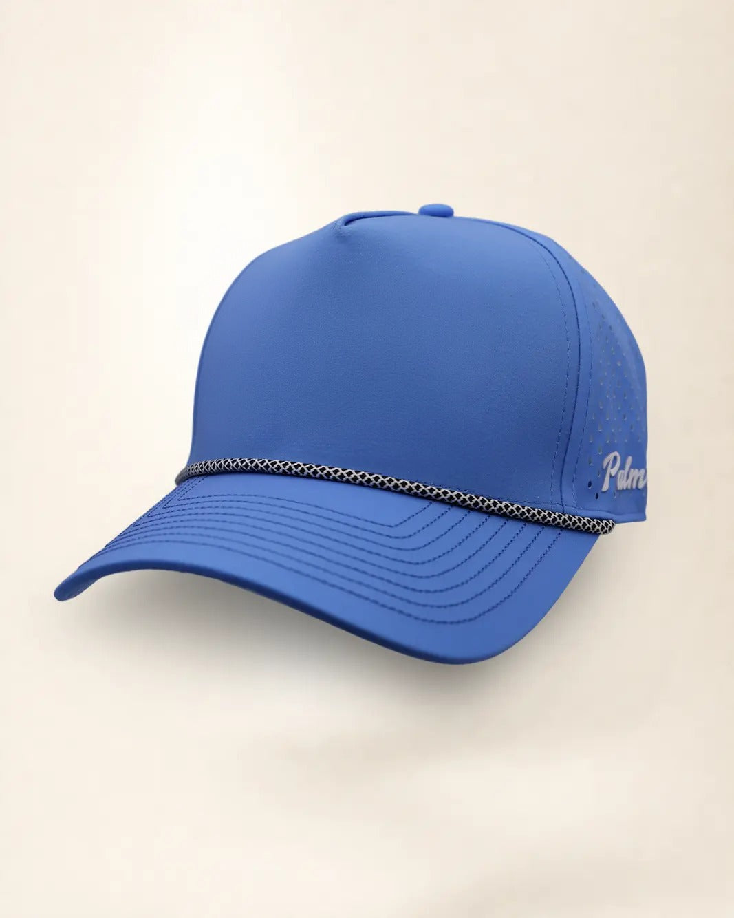 Custom Number Signature Hat in blue, angled view