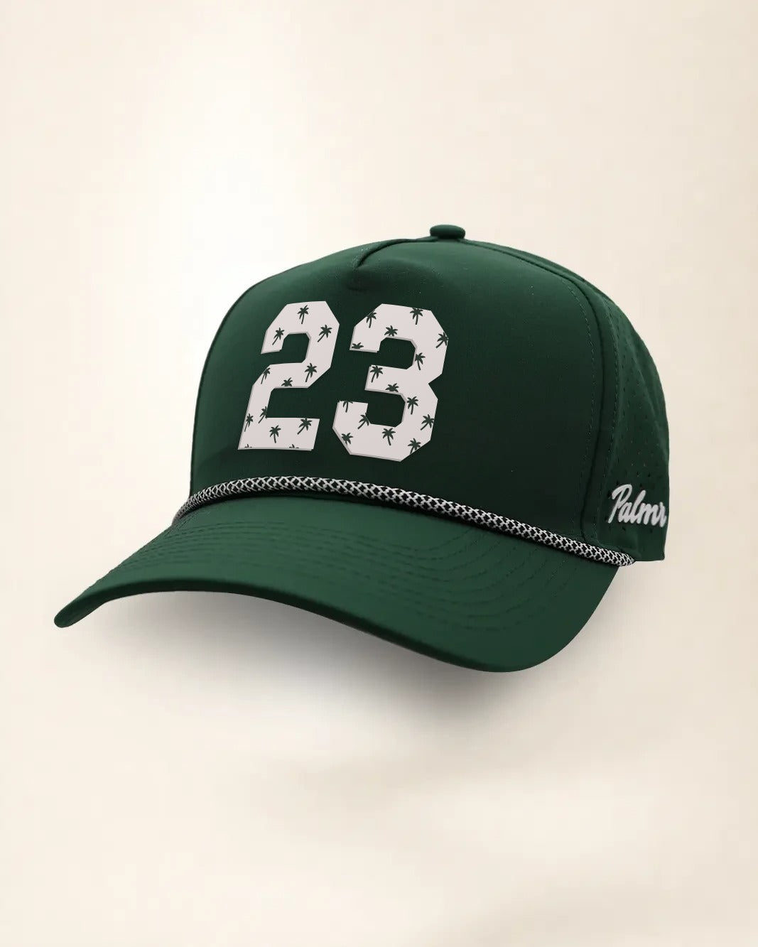 Custom Number Signature Hat in green, shown with the number 23