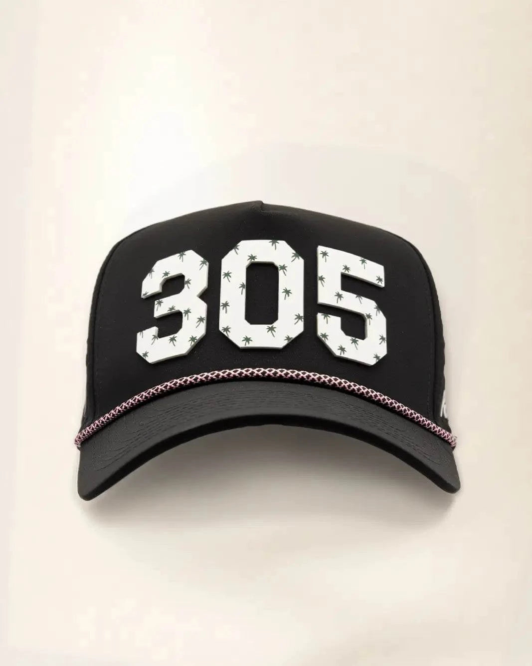 Black 305 hat with palm design, water-resistant and stylish for Florida heat