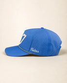 Blue The 407 Hat with white silicone area code and palm design on structured rope front, water-resistant and breathable for Orlando water days