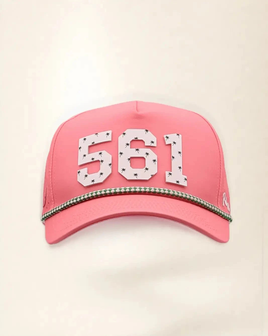 Pink 561 hat with palm design, water-resistant and stylish for Florida heat