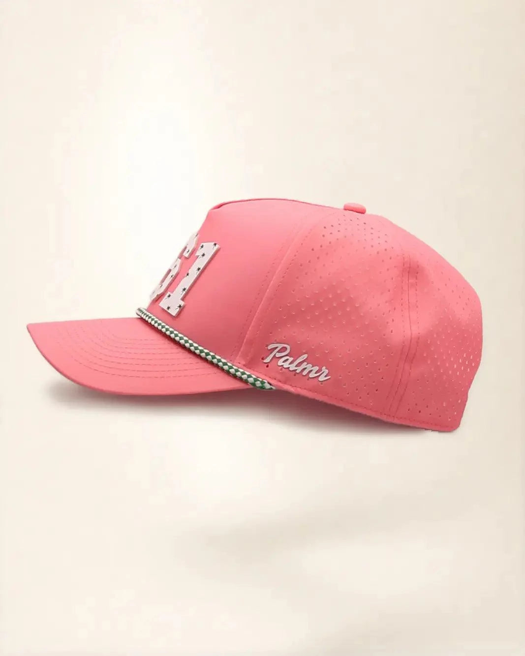 Pink 561 hat with palm design, water-resistant and stylish for Florida heat